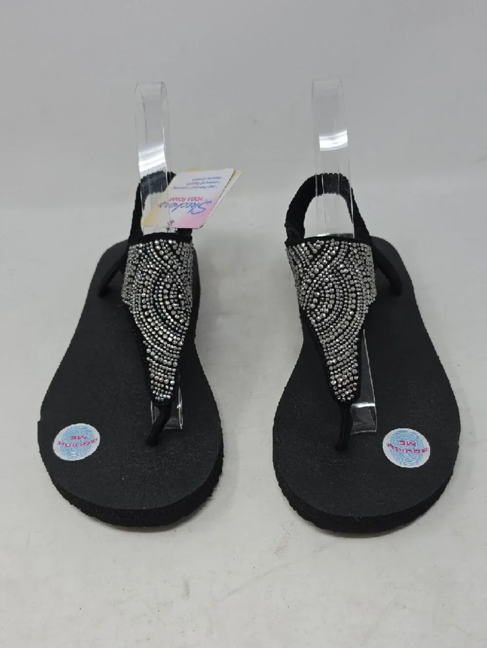Skechers Black Rhinestone Slingback Thong Sandals Size 8